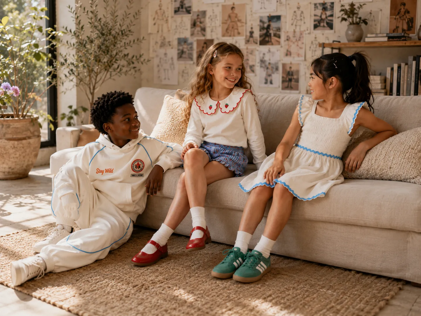 Children wearing Tex-made clothing at home
